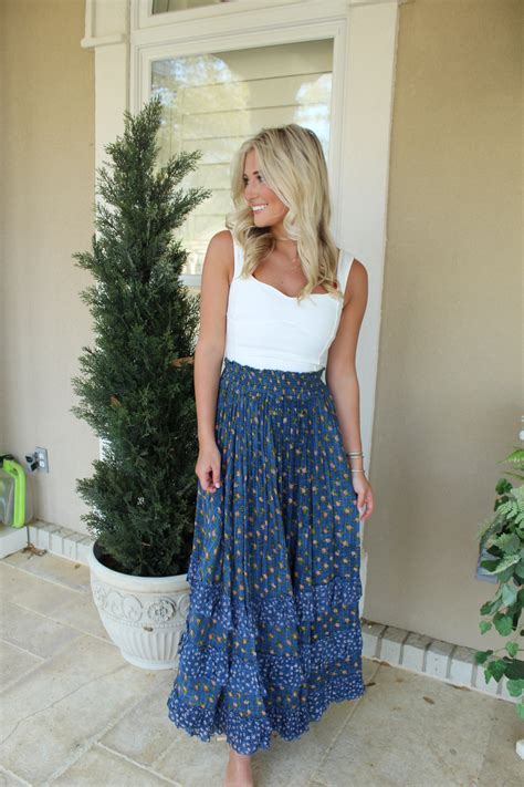 free people chambray combo blue skirt - A Younique Boutique
