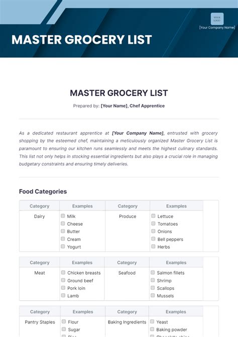 Free kitchen prep list Template to Edit Online