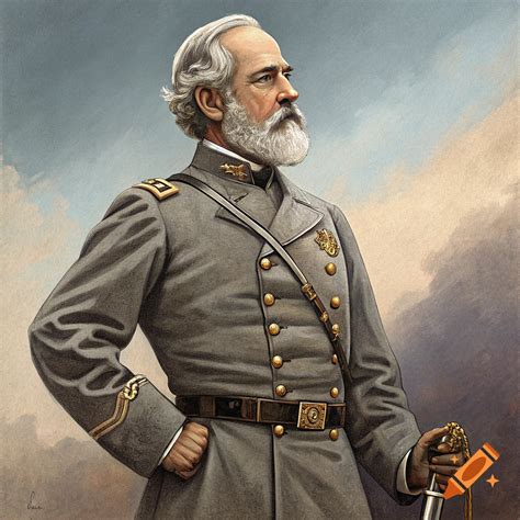 Painting of Robert E. Lee in a grey Confederate uniform on Craiyon