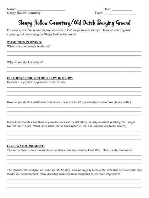 Fillable Online Sleepy Hollow - A Pleasing Haunt for Both the Living ...