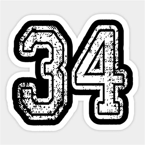 Number 34 Grungy in white - 34 - Sticker | TeePublic