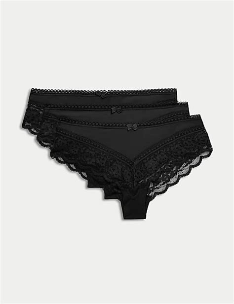 Buy 3pk Lace Trim Brazilian Knickers at Marks & Spencer