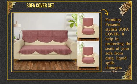 Femfairy Solid Color Premium Quilted Sofa Cover Set for 5 Seater Sofa ...