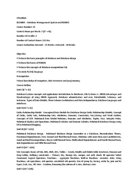 DBMS M1 - DBMS - SYLLABUS BCS4B05 – Database Management System and ...