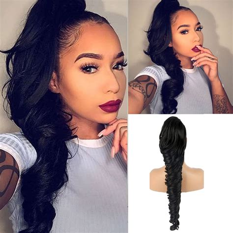 Buy KRSI 28 Inch High Ponytail Extension Long Wavy Drawstring Ponytail ...