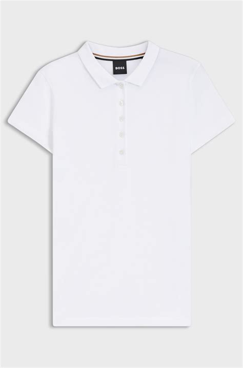 BOSS - Cotton-piqué T-shirt with five-button placket - White