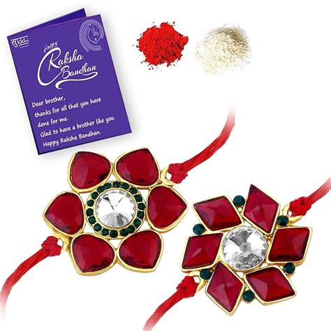 Sukkhi Exquisite Gold Plated Floral Rakhi Set Combo (Set of 2 ) with ...