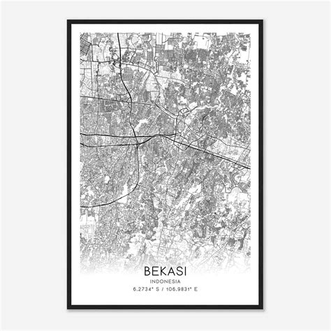 Bekasi Indonesia Map Poster, Bekasi City Road Wall Art Print - Custom Maps & Posters
