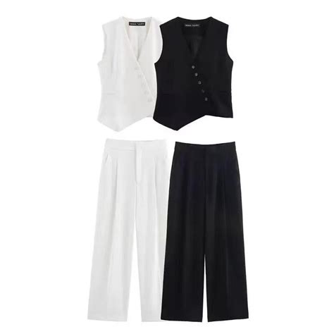 Black & White Cross Vest & Wide Leg Pants Coord Set