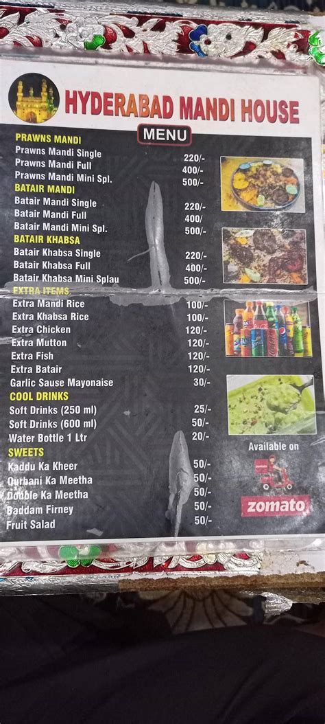 Menu at Hyderabad Mandi House, Hyderabad
