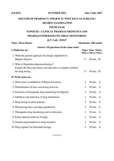 3838 27 LB - [LB 827] OCTOBER 2012 Sub. Code: 3827 DOCTOR OF PHARMACY ...