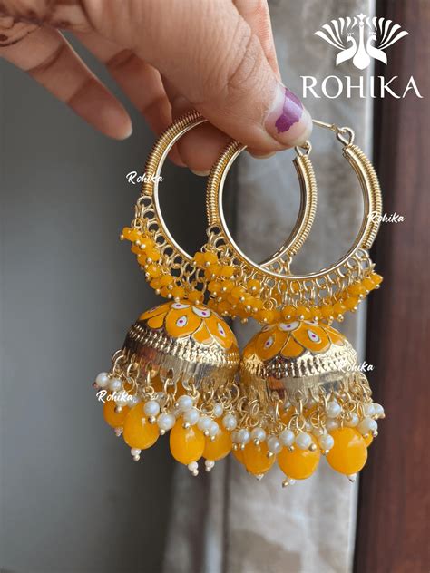 Neera jhumka bali earrings - yellow – Rohika Store