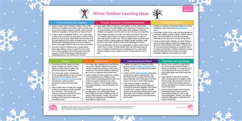 EYFS Ages 2-3 Planning Web: Winter Outdoor Learning Ideas