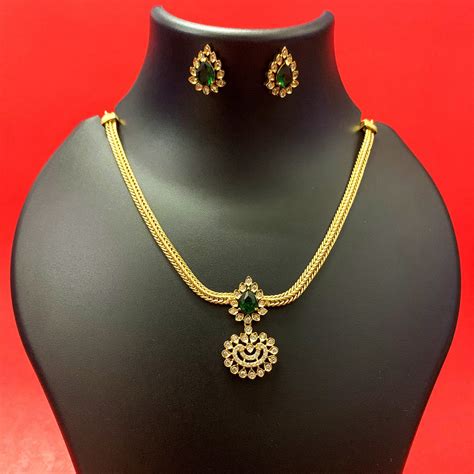 Gold-Plated Necklace Set with CZ Stone & Earrings | Indian Jewellery ...