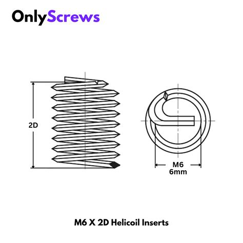 M6 x 2D Wire Threaded HeliCoil Inserts Stainless Steel 304(Dia: 6mm, L ...
