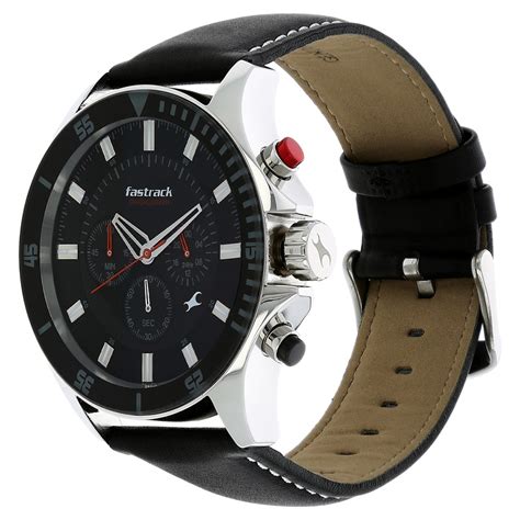 Buy Online Fastrack Big Time Quartz Chronograph Black Dial Leather ...