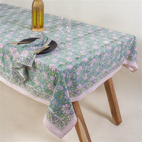 6 Seater Cotton Table Cloths & Napkins Hand Block Floral Printed – Dmaasa