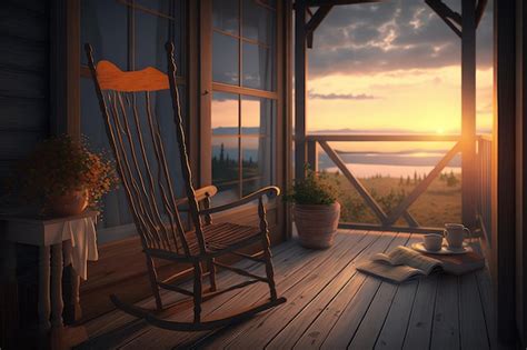 A cozy balcony with a rocking chair and a view of the sunset | Premium ...