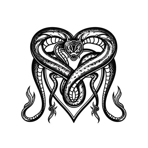 Premium Vector | A black and white drawing of a heart with a snake on it