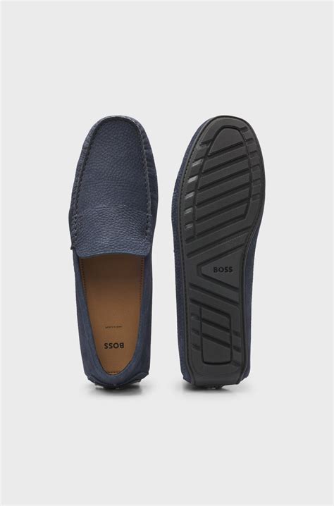 BOSS - Nubuck-leather loafers with driver sole - Dark Blue