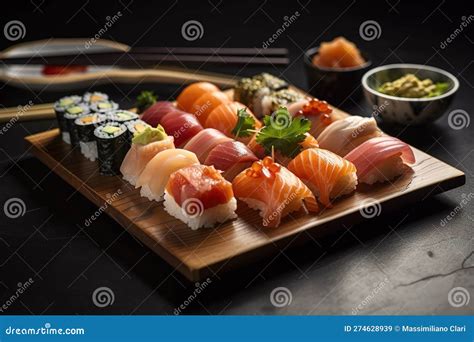 Sushi Platter, Featuring a Variety of Fresh Fish, Sushi Rolls, and ...