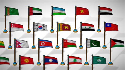 Asia Countries Flags Pack - Toon Style Low Poly Collection 3D Model by Laxminarayan Artistry