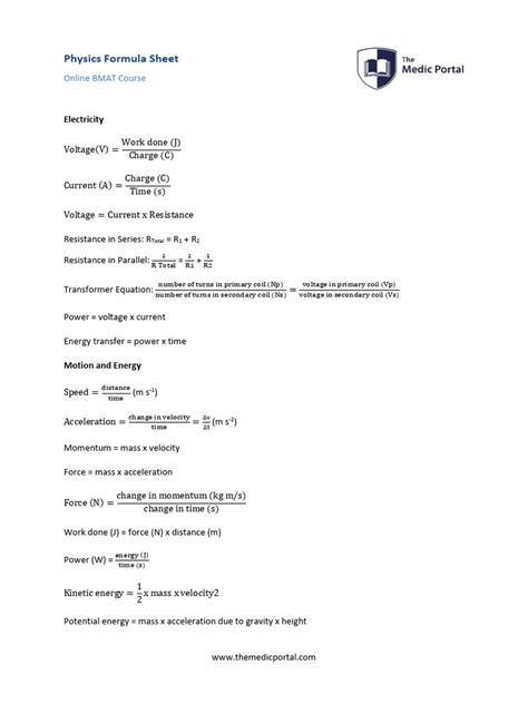 Image result for Basic Physics Formula Sheet
