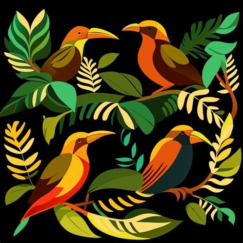 Tropical amazon birds set in watercolor | Premium AI-generated vector