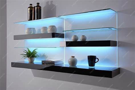 Floating glass shelves with led lighting for modern display | Premium ...
