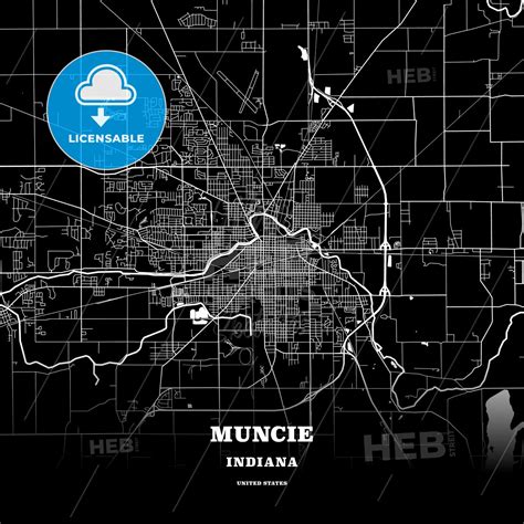 Black Map Poster Template Of Muncie, Indiana, Usa - HEBSTREITS