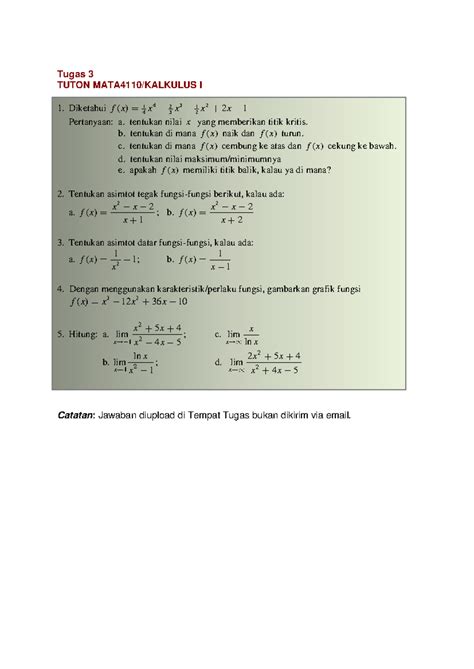Tugas 3 - Tugas 3 TUTON MATA4110/KALKULUS I Diketahui 1 4 2 3 1 2 4 3 2 ...