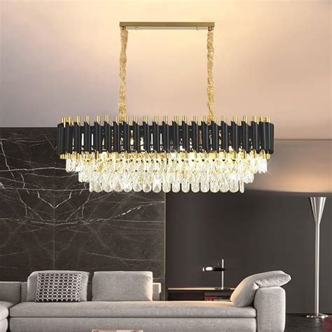 Buy SINOMAN Modern Led Rectangle Crystal Chandelier Jhumar with Black ...