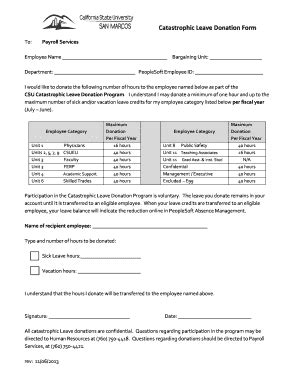 Fillable Online Catastrophic Leave Donation Form - CSUSM Fax Email ...