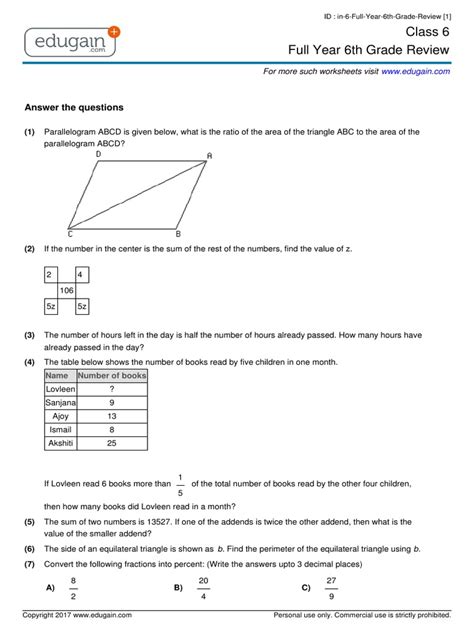Image result for Grade 6 Math Test Printable