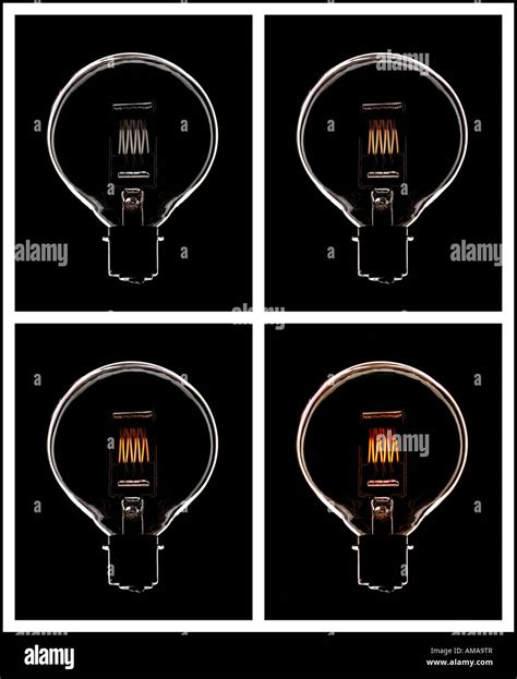 FOUR PICTURE SEQUENCE OF TUNGSTEN FILAMENT LIGHT BULB WARMING FROM COLD ...