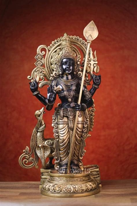 Buy SHIVAJI ARTS Murugan Swamy Kartikeya Brass Black Gold Color 21Inch ...