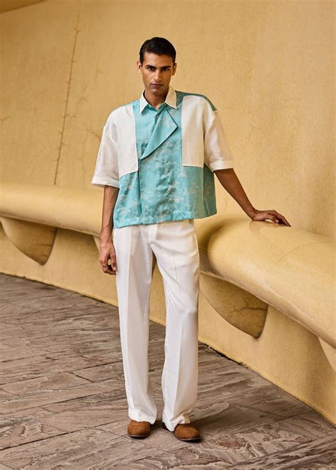 Men's Jacquard & Taffeta Panelled Shirt