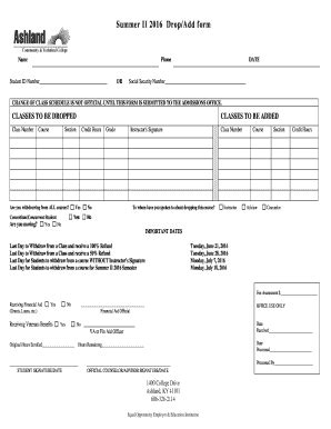 Fillable Online ashland kctcs Summer II 2016 Drop/Add form - ashland ...