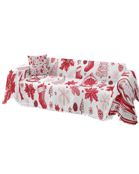Red Christmas Sofa Covers for 3 Cushion, Washable Couch Cover for ...