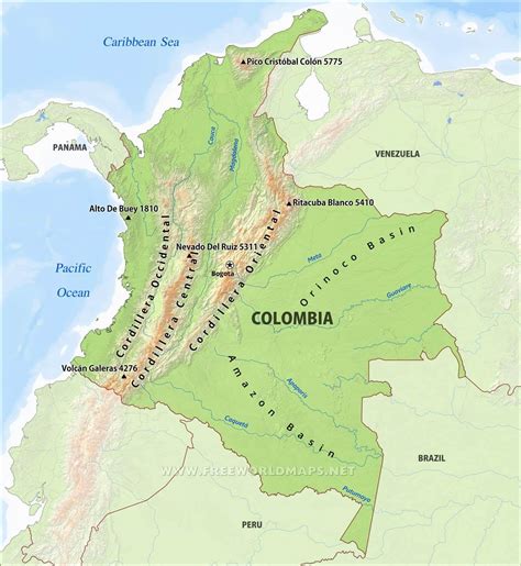 Map Of Colombia With Andes Mountains