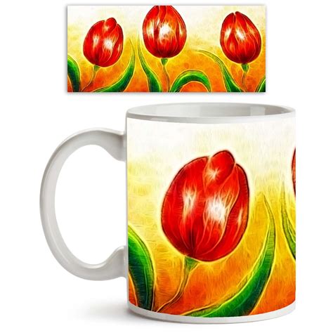 Buy ArtzFolio Three Dancing Red Tulip Flowers | Ceramic Coffee Tea Mug ...