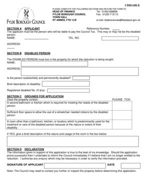 Disabled Relief Appliaction Form - Fylde Borough Council - Fill and ...