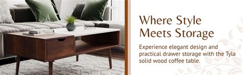 DecorNation Tyla Solid Wooden Coffee Table with Drawer Storage and ...