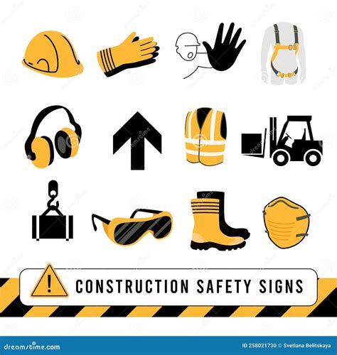 Construction Safety Signs Set Stock Vector - Illustration of icons ...
