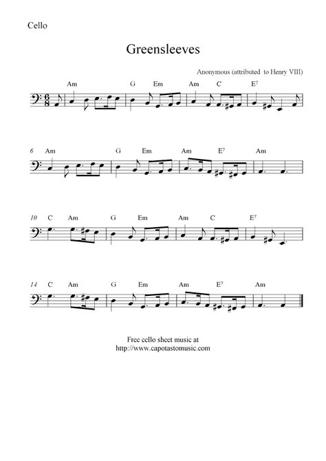 Free Printable Cello Sheet Music