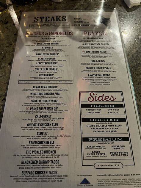 Menu at CharBar No. 7, Mint Hill