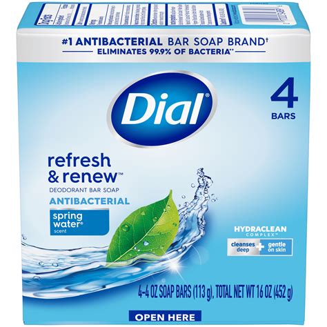 Dial Antibacterial Bar Soap, Refresh & Renew, Spring Water, 4 oz, 4 ...