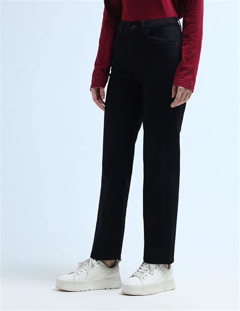 Buy Women High Rise Straight Fit Jeans Black|U.S. Polo Assn. India