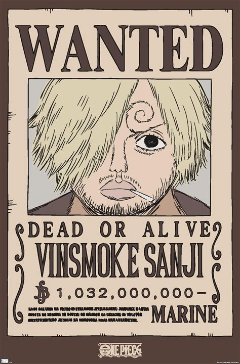 One Piece - Vinsmoke Sanji Wanted Poster Wall Poster, 14.725" x 22.375 ...