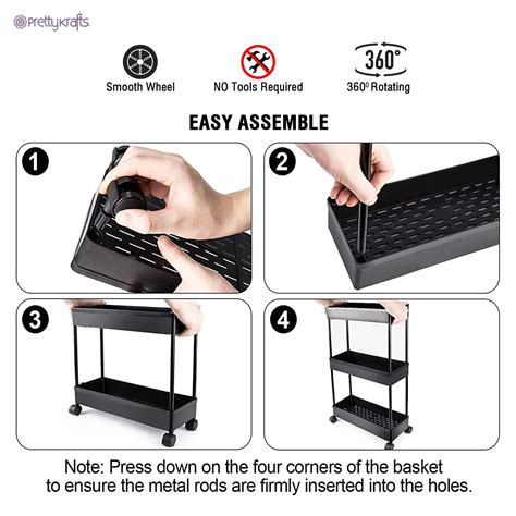 2 Tier Multipurpose Plastic Storage Organizer Slim Rack Shelf with Whe